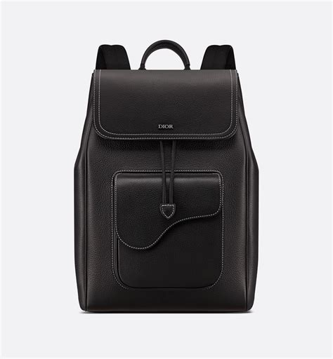 Saddle Zip Backpack Black Grained Calfskin 